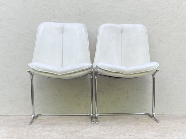 1970's White Leather And Chrome, Pieff 'Eleganza' Dining Chairs - Image 2