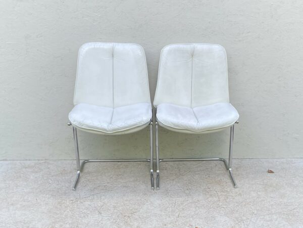 1970's White Leather And Chrome, Pieff 'Eleganza' Dining Chairs - Image 3