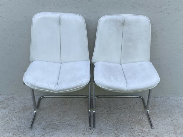 1970's White Leather And Chrome, Pieff 'Eleganza' Dining Chairs - Image 4