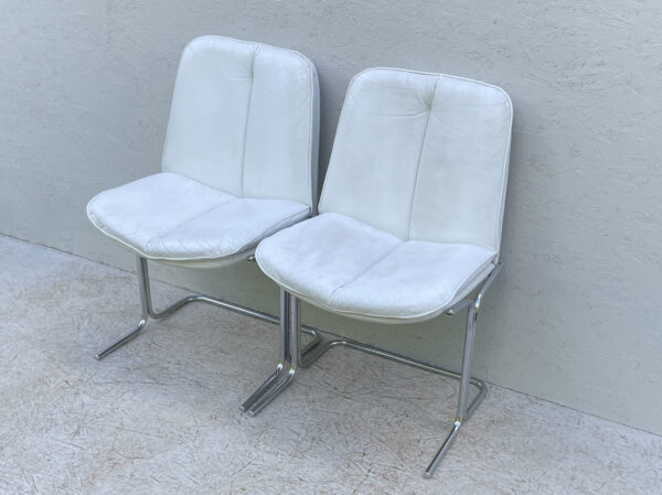 1970's White Leather And Chrome, Pieff 'Eleganza' Dining Chairs - Image 5