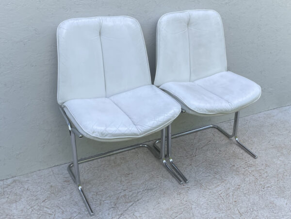 1970's White Leather And Chrome, Pieff 'Eleganza' Dining Chairs - Image 6