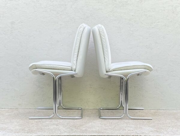 1970's White Leather And Chrome, Pieff 'Eleganza' Dining Chairs