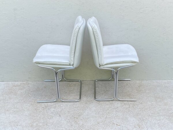 1970's White Leather And Chrome, Pieff 'Eleganza' Dining Chairs - Image 7