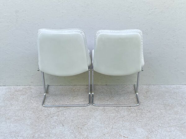 1970's White Leather And Chrome, Pieff 'Eleganza' Dining Chairs - Image 9