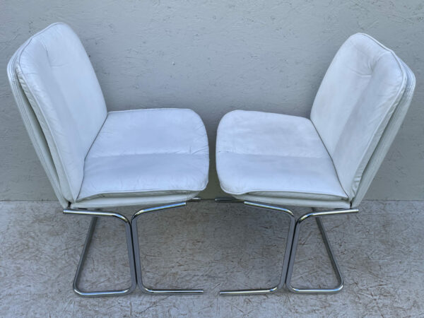 1970's White Leather And Chrome, Pieff 'Eleganza' Dining Chairs - Image 13