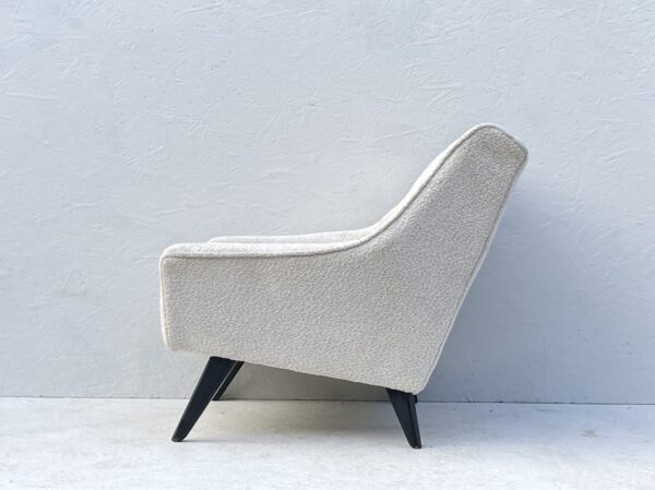 1950's G Plan, E Gomme, Easy Arm Chair, Newly Upholstered In Oyster White Boucle Fabric