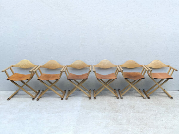 A Set Of 6, 1980's David Colwell, C2 Folding, Directors Chairs, Steam Bent Ash And Tan Leather - Image 22