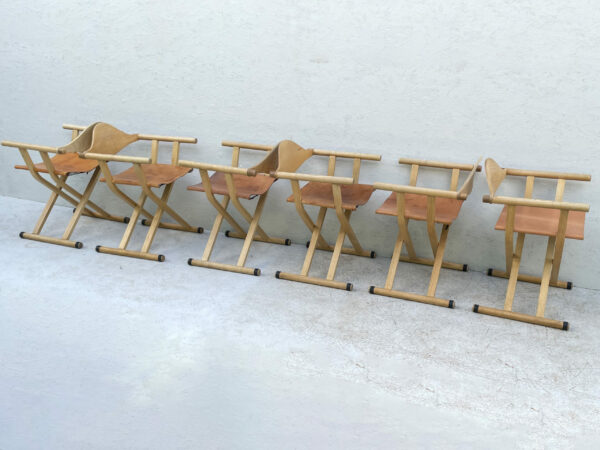 A Set Of 6, 1980's David Colwell, C2 Folding, Directors Chairs, Steam Bent Ash And Tan Leather - Image 19