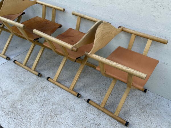 A Set Of 6, 1980's David Colwell, C2 Folding, Directors Chairs, Steam Bent Ash And Tan Leather - Image 2