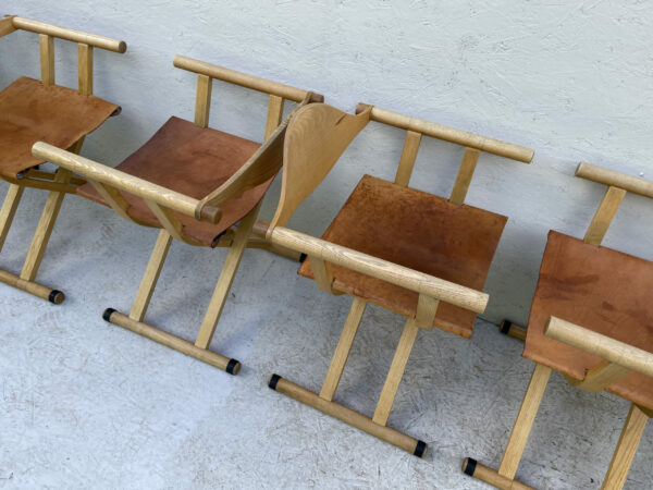 A Set Of 6, 1980's David Colwell, C2 Folding, Directors Chairs, Steam Bent Ash And Tan Leather - Image 3