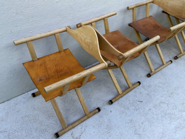 A Set Of 6, 1980's David Colwell, C2 Folding, Directors Chairs, Steam Bent Ash And Tan Leather - Image 4