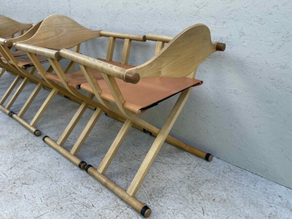 A Set Of 6, 1980's David Colwell, C2 Folding, Directors Chairs, Steam Bent Ash And Tan Leather - Image 7