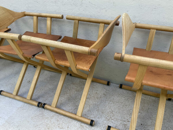 A Set Of 6, 1980's David Colwell, C2 Folding, Directors Chairs, Steam Bent Ash And Tan Leather - Image 8