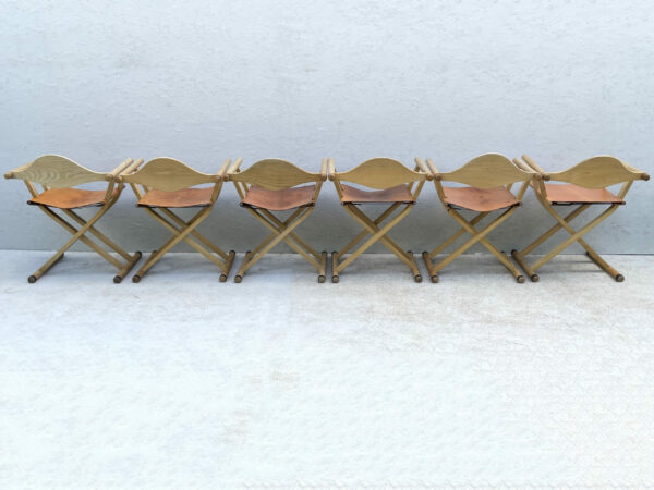 A Set Of 6, 1980's David Colwell, C2 Folding, Directors Chairs, Steam Bent Ash And Tan Leather - Image 10