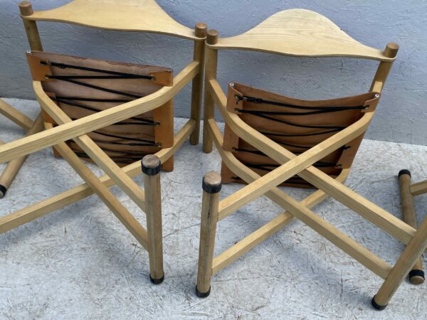 A Set Of 6, 1980's David Colwell, C2 Folding, Directors Chairs, Steam Bent Ash And Tan Leather - Image 13