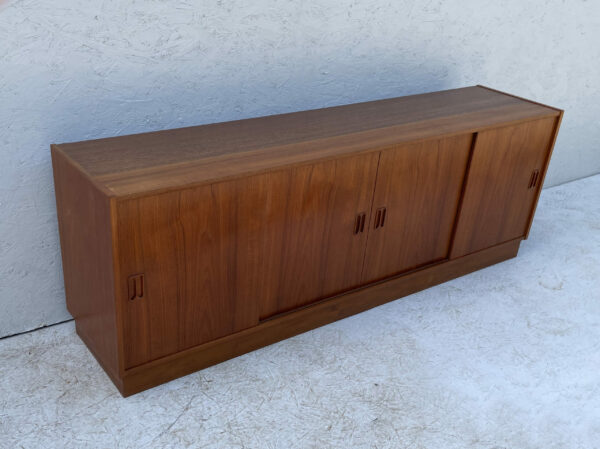 Mid Century Danish, Plinth Based Sideboard In Teak With Sliding Doors - Image 4