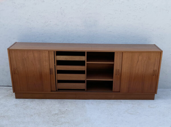 Mid Century Danish, Plinth Based Sideboard In Teak With Sliding Doors - Image 8