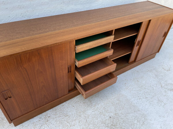 Mid Century Danish, Plinth Based Sideboard In Teak With Sliding Doors - Image 10