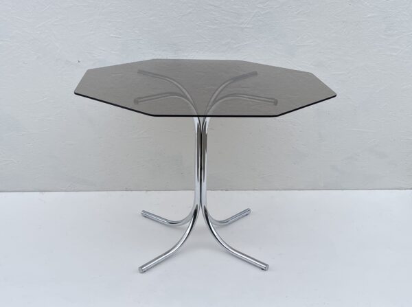 1970's Bauhaus Influenced Chrome And Smoked Glass Hexagonal Dining Table - Image 5